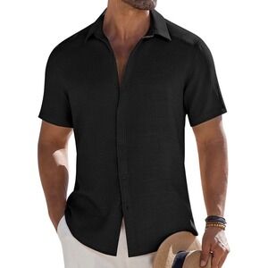 COOFANDY Mens Button Down Short Sleeve Shirt Casual Beach Shirt - Size Large